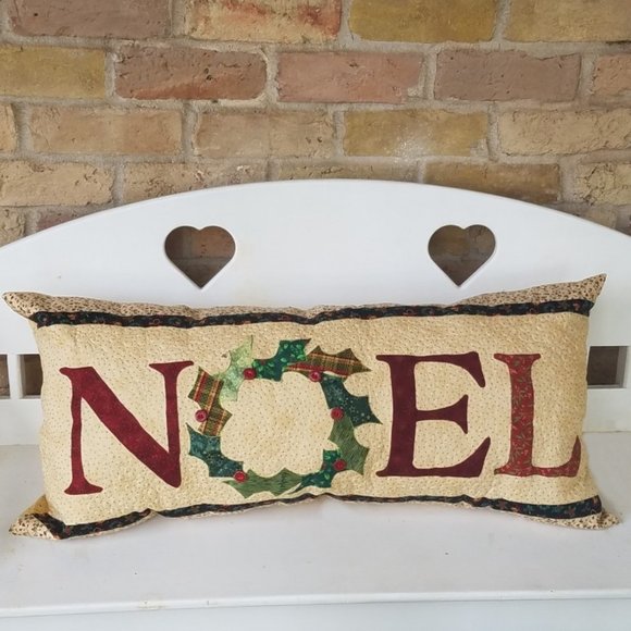 Christmas Noel Hand Crafted 18" x 38" Bench Quilted Pillow w/ Insert - Picture 1 of 16